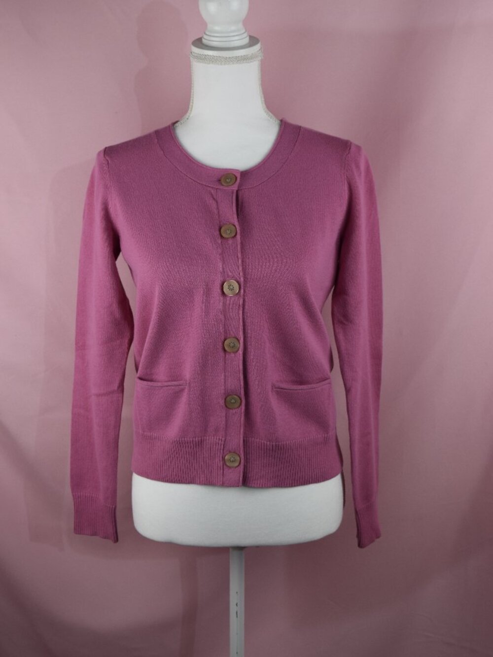 J. Jill Pink Crewneck Button-Up Cardigan w/ Pockets | Size XS